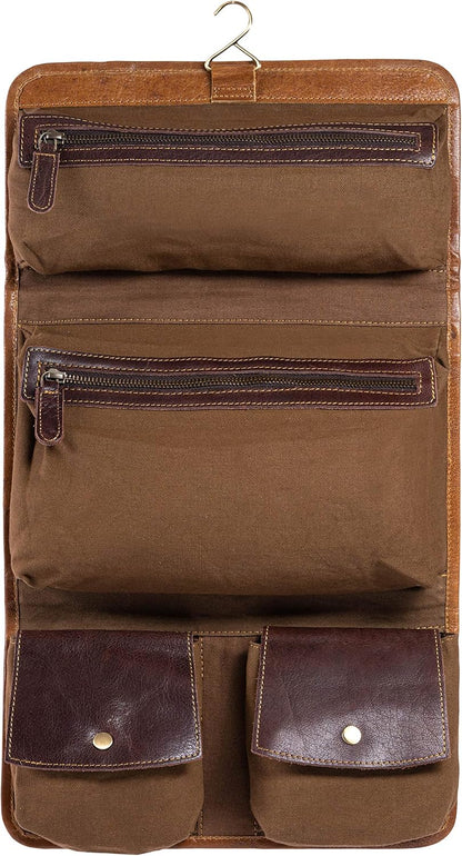 KomalC Premium Buffalo Leather Hanging Toiletry Bag Travel Dopp Kit