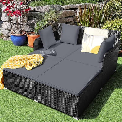 Tangkula Outdoor Rattan Daybed, Wicker Furniture