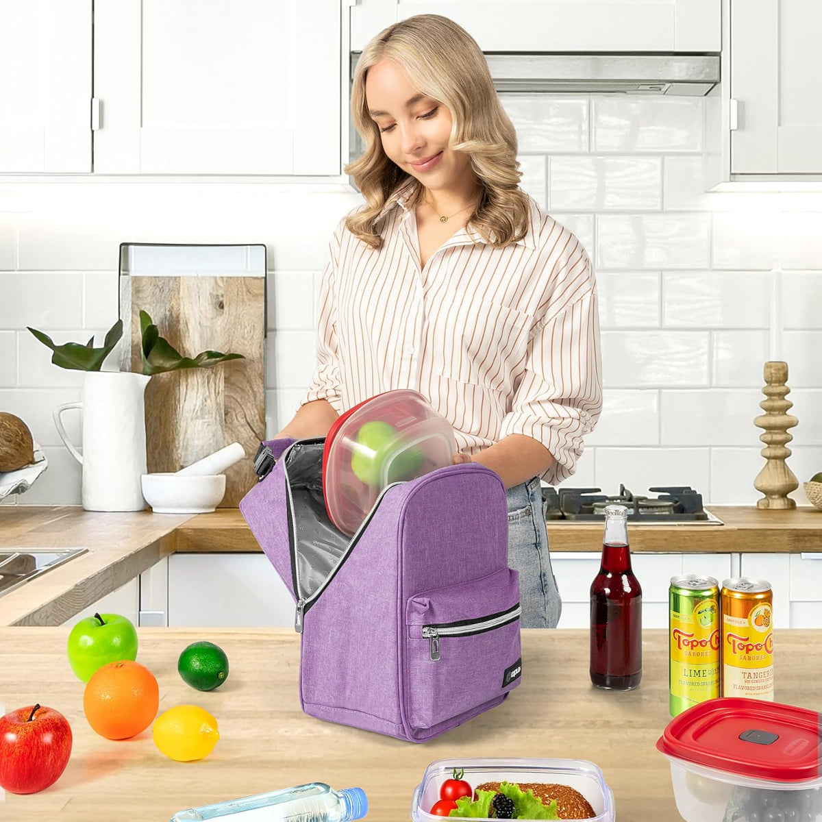 opux Lunch Box for Girls Boys Kids, Insulated Leakproof Lunch Bag, Reusable Teen Lunch Boxes for School, Medium Large lunchbox for Women Men Adult for Work with Front Back Pocket (Purple)