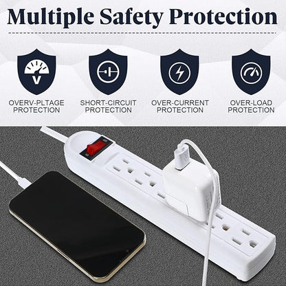 Hoteam 10 Pcs Power Strip Bulk 6 Outlet Surge Protector Power Cord Electrical Extension Cord with Switch Low Profile Plug Flat for Home Office(4 ft,White)