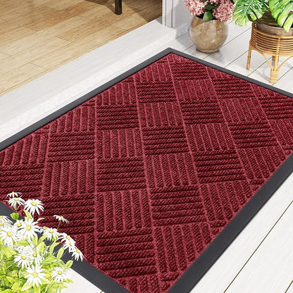 Smiry Front Door Mat Outside Entrance, Heavy Duty Outdoor Indoor Mat, Natural Rubber Doormat, Non Slip, Trap Dirt and Moisture, Easy Clean, Low Profile Patio Porch Entryway Mat, 71x23, Wine Red