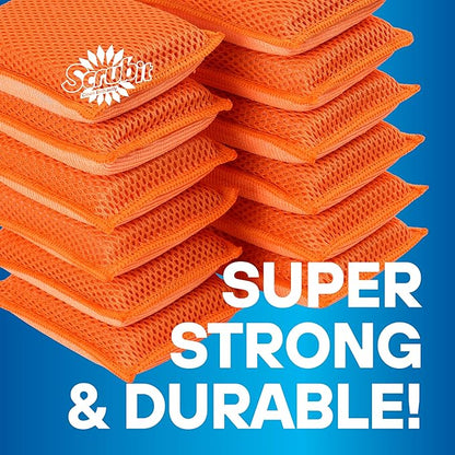 SCRUBIT Reusable Sponges for Dishes - 12 Pack Microfiber Sponges Kitchen Dish Scrubber, Machine Washable & Non-Scratch Scrubbers (Orange)