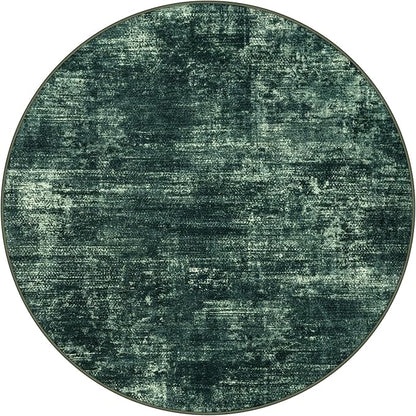IOHOUZE Round Area Rug 5 Ft Circle Entryway Rugs Round Washable Door Mat Indoor Entrance, Non Slip Circle Front Door Rug, Printed Abstract Faux Wool Floor Carpet for Foyer Porch Sink, Dark Green