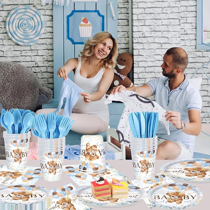 168pcs We Can Bearly Wait Bear Plates Napkins