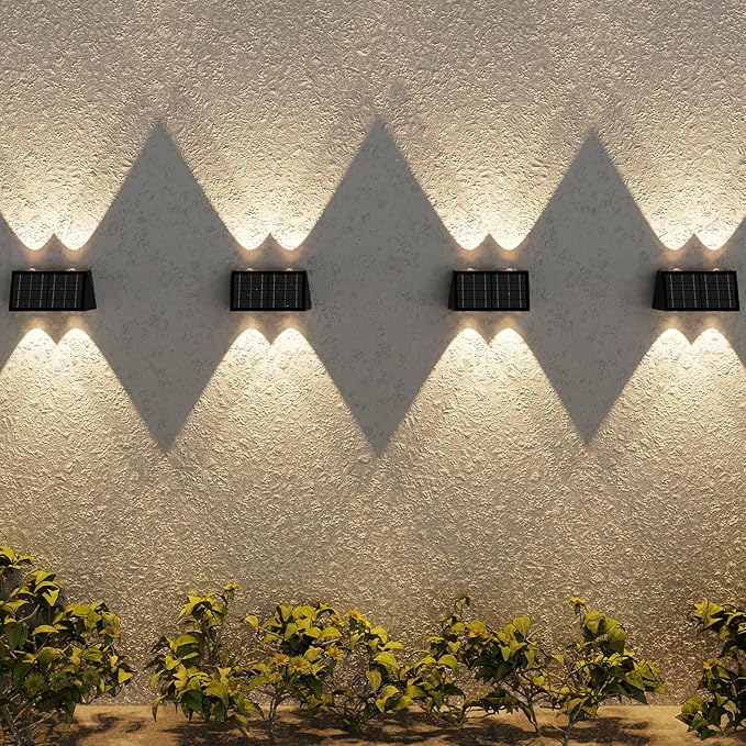 8-Pack Solar Fence Lights, Up & Down Lighting, 50LM/25LM 4 Modes, IP65