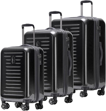 Spyder Rails 3 Piece Luggage Set with 360° Spinner Wheels, TSA Approved Lock, (20 Inch Carry On, 25 Inch Medium, 29 Inch Large), Black