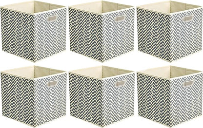 Amazon Basics Collapsible Cube Storage Organizer Bins, 6-Pack, 10.5 x 10.5 x 11 inches, Chevron Grey