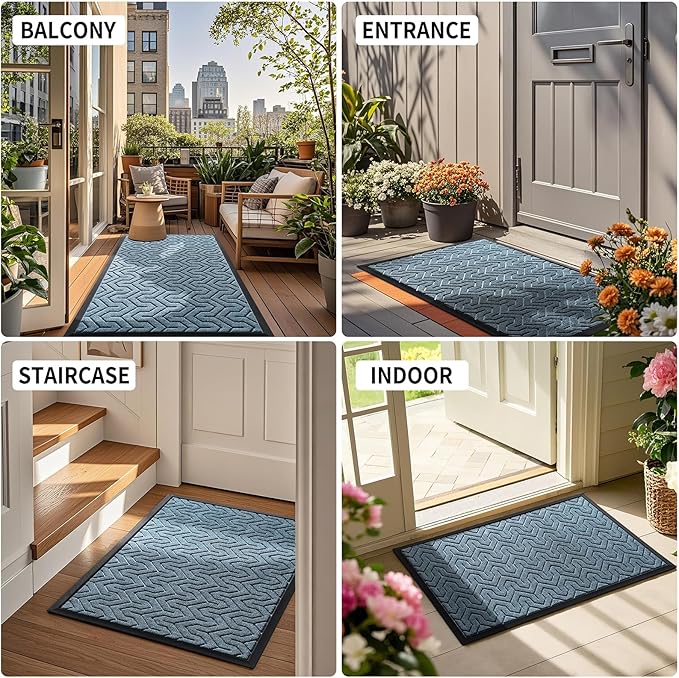 Yimobra Large Door Mat Outside Entrance 36x24, Waterproof Heavy Duty Outdoor Mats for Front Door, Non Slip Rubber Entry Mat for Garage Patio, Easy Clean, Mix Blue