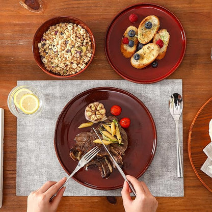Vicrays Ceramic 12 Pieces Dinnerware Set - Dinner Plates Salad Plates Cereal Bowls Set Service for 4 - Scratch Resistant Microwave Oven Dishwasher Safe - Cherry Red