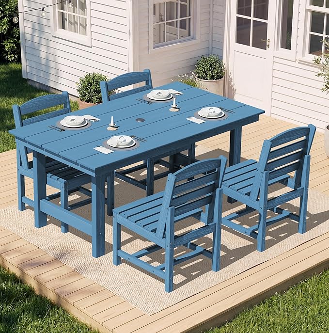 SERWALL Patio Dining Sets for 6 Person, HDPE Dining Set