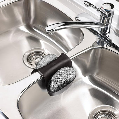 Umbra Saddle Sink Caddy – Flexible Rubber Organizer for Double Kitchen Sink, Storage for Dish Sponge, Scouring Pads and More, Black (330210-040)