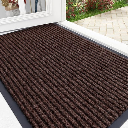 OLANLY Front Door Mat Indoor Outdoor Entrance, Waterproof Heavy Duty Doormat, Fade Resistant, Low Profile, Easy Clean Patio Porch Welcome Floor Mats for Entry, 29.5x17, Brown