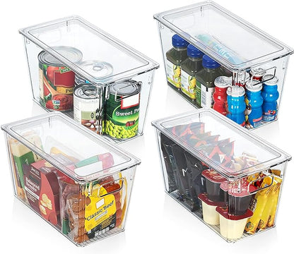 ClearSpace Modern Plastic Storage Bins with Lids – Perfect Kitchen Organization or Pantry Fridge Organizer, 4 Pack, 12.5" x 6" x 7", 9L Capacity Each, BPA Free, Stackable