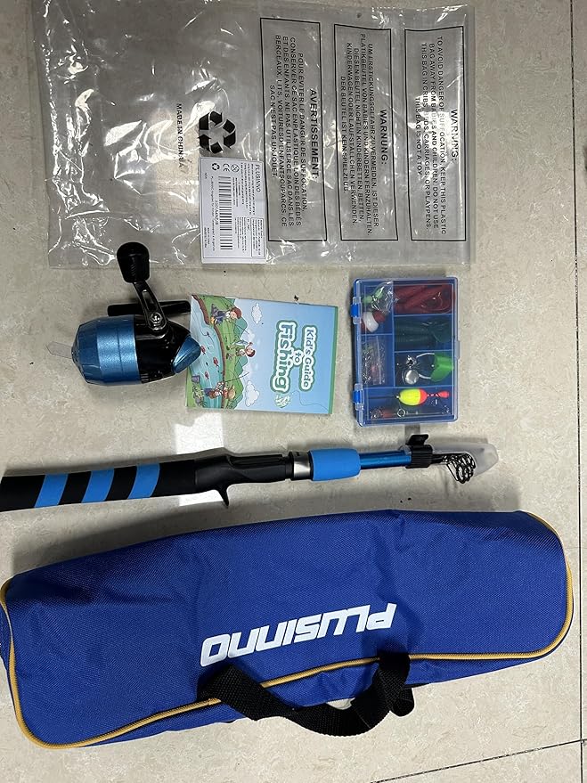 PLUSINNO Kids Fishing Pole, Portable Telescopic Fishing Rod and Reel Combo Kit - with Spincast Fishing Reel Tackle Box for Boys, Girls, Youth
