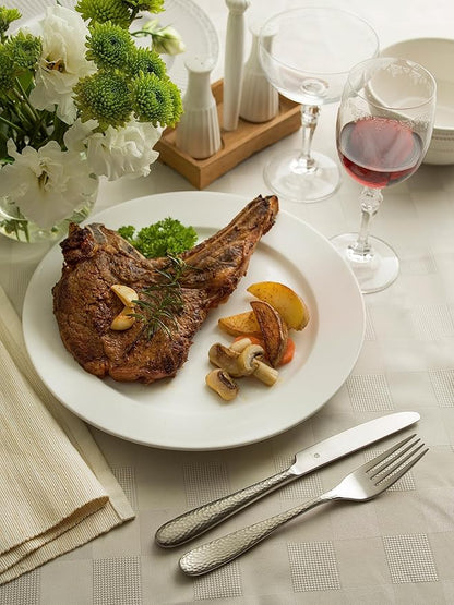 Matte Silverware Set, 18/10 Stainless Steel Satin Flatware, Modern Brushed Finish Cutlery, Dishwasher Safe & Durable, Built to Last (60-Piece, Fidenza Hammered)