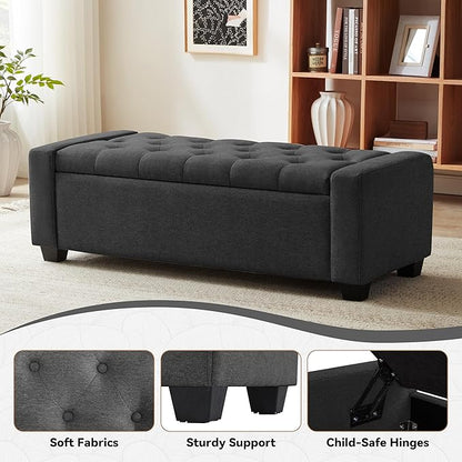 48" Ottoman with Storage, Soft Storage Ottoman Bench for Bedroom, Tufted Upholstered Window Benches, End of Bed Bench for Living Room, Entryway Bench with Seating, Foot Rest, Darkgrey