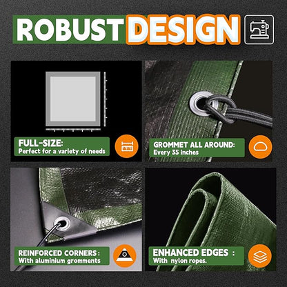 20x30 Feet Tarp Waterproof,9Mil Thick,Finished Size Tarps,UV Resistant,Durable,Multipurpose Poly Tarp Cover with Metal Grommets and Reinforced Edges,Green/Black by RAINDEWAY