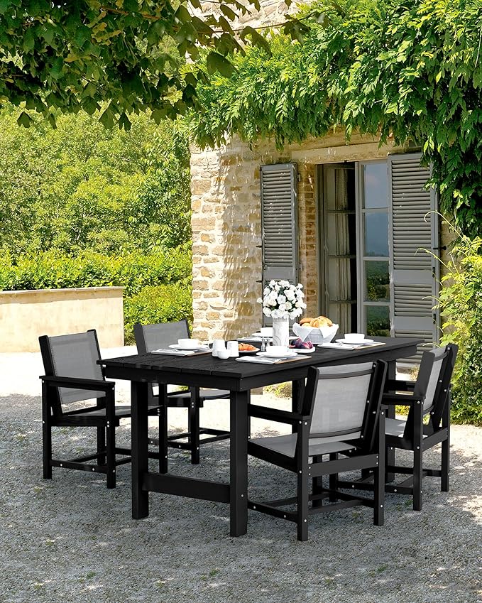 SERWALL Patio Dining Sets for 6, Outdoor HDPE Dining Set