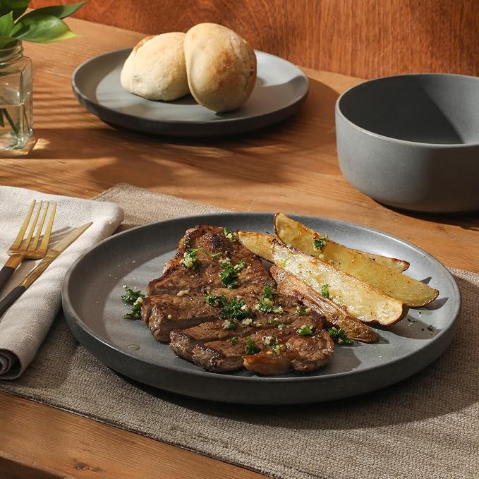 Gibson Elite Pasco 12 Piece Plates and Bowls Reactive Glaze Dishes Stoneware