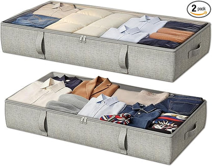 2-Pack Under Bed Storage Containers, 6 Inches Tall Underbed Clothes Storage Organizer Bin with Sturdy Sidewalls/Bottom, Underbed Storage Bins 2 Storage Thin Bins