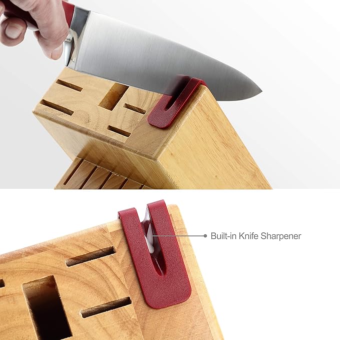 McCook® Stainless Steel Kitchen Knife Sets with Wooden Block, Kitchen Scissors and Built-in Sharpener, Red