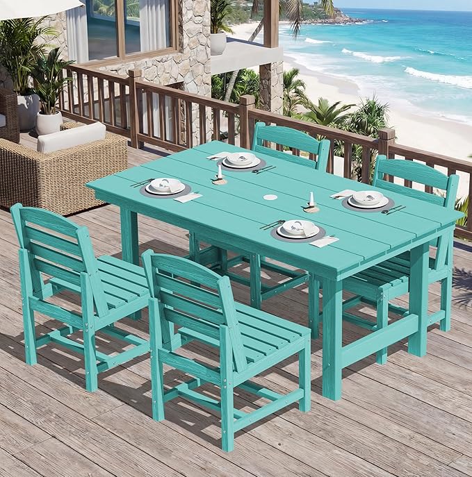 SERWALL Patio Dining Sets for 6 Person, HDPE Dining Set