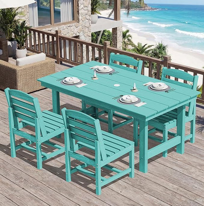 SERWALL Patio Dining Sets for 6 Person, HDPE Dining Set