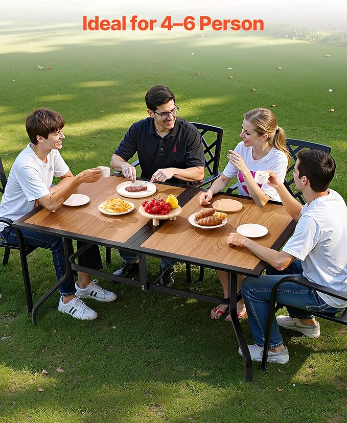 VEVOR Outdoor Patio Dining Table, 59 inch Long Rectangular Wood-Like Steel Slat