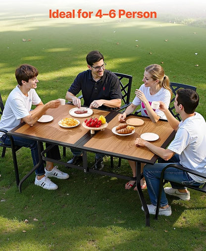 VEVOR Outdoor Patio Dining Table, 59 inch Long Rectangular Wood-Like Steel Slat
