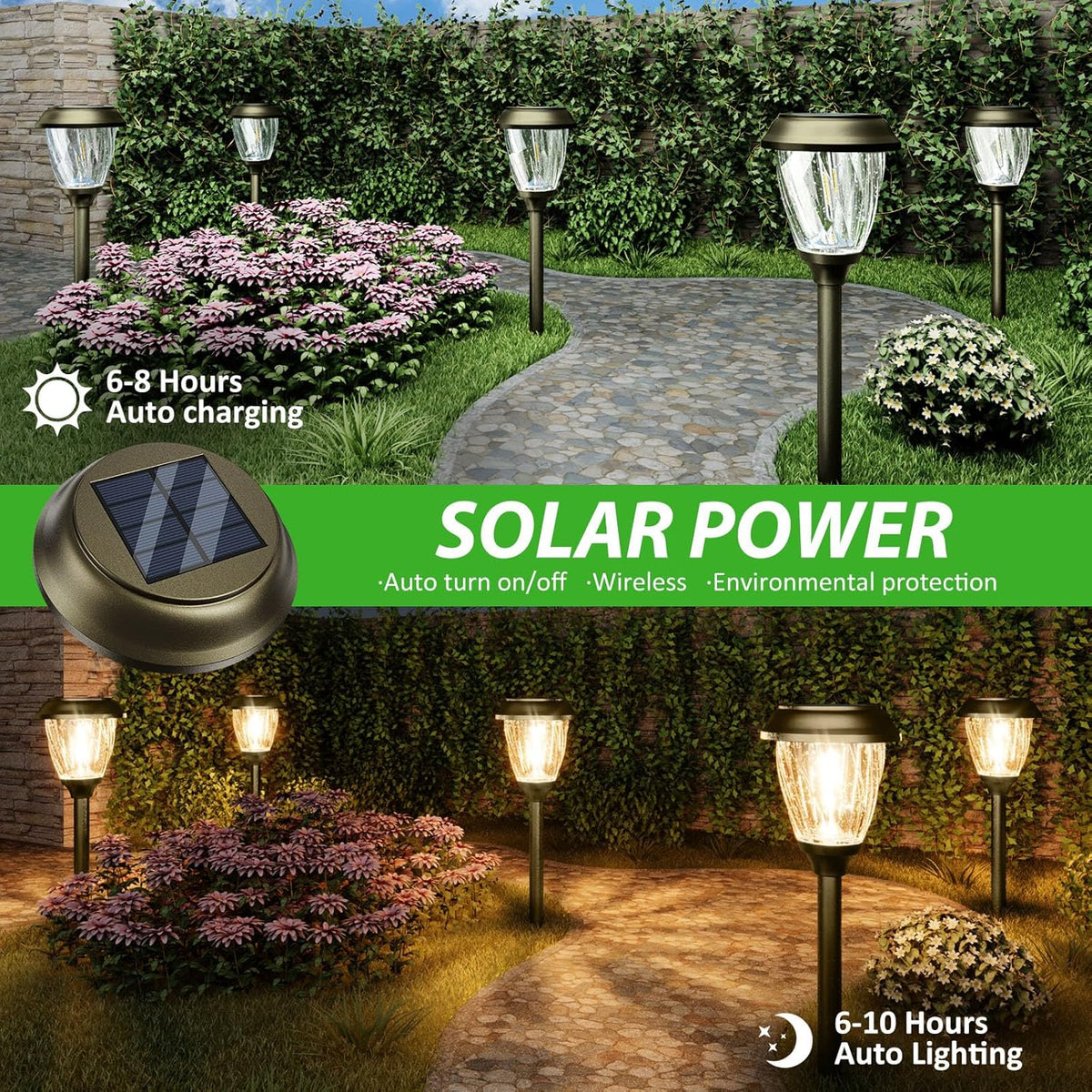 XMCOSY+ Solar Pathway Lights Outdoor, 10/25 LM in 2 Lighting Modes, Glass Stainless Steel Waterproof Outside Solar Powered Garden LED Lights for Yard Lawn Driveway Walkway Landscape Decor(Warm White)