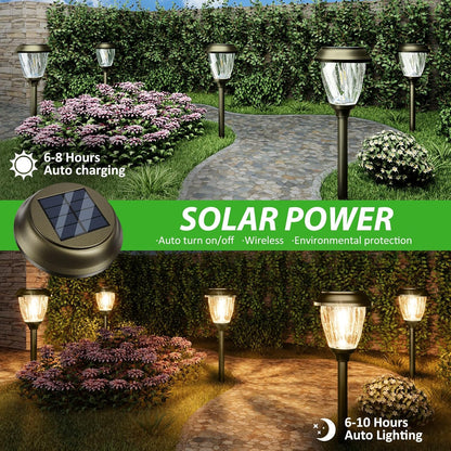 XMCOSY+ Solar Pathway Lights Outdoor, 10/25 LM in 2 Lighting Modes, Glass Stainless Steel Waterproof Outside Solar Powered Garden LED Lights for Yard Lawn Driveway Walkway Landscape Decor(Warm White)
