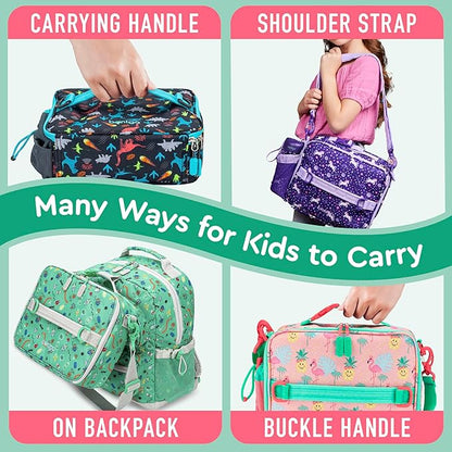 Bentgo Kids Lunch Bag - Durable, Double-Insulated Lunch Bag for Kids 3+; Holds Lunch Box, Water Bottle, & Snacks; Easy-Clean Water-Resistant Fabric & Multiple Zippered Pockets (Tropical)