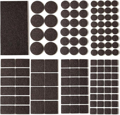 Felt Furniture Pads for Hardwood Floors 129 Piece, Furnigear Anti Scratches Felt Pads for Round, Square Chair Feet Self Adhesive Chair Felt Pads Sliders Moving Your Furniture Smoothly, Brown