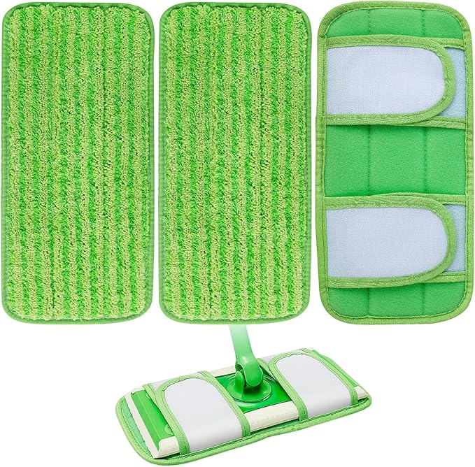 KEEPOW Reusable Mop Pads Compatible with Swiffer Sweeper Mop, Microfiber Dry Sweeping Cloths Washable Wet Mopping Cloth Refills for Hardwood Floor Cleaning, 3 Pack (Mop is Not Included)