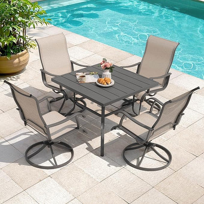 NUU GARDEN 5-Piece Outdoor Patio Dining Set, Slatted 37’’ Square Table
