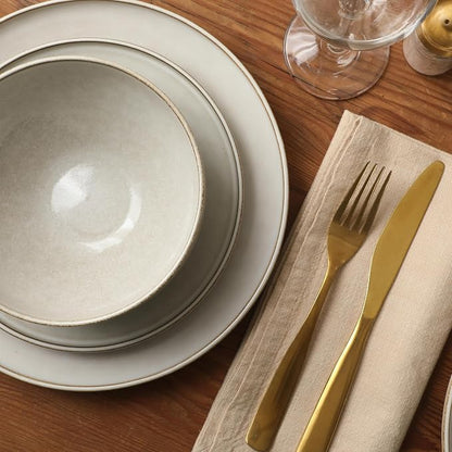 Gibson Elite White Sands Plates and Bowls Sets, 12-Piece Stoneware Dinnerware