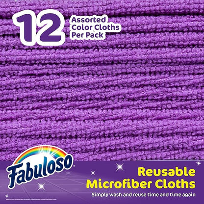 Fabuloso Microfiber Cleaning Cloths, Purple - Lint-Free, Scratch-Free Cleaning Cloths for Surfaces and Wood Furniture - Dustless Cloth for Bold and Bright Cleaning Experience, 12 Count