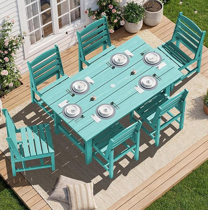 SERWALL Patio Dining Sets for 6 Person, HDPE Dining Set