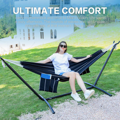 PNAEUT Double Hammocks with Stand for Outside, Portable Space Saving Heavy-Duty Steel Stand for Indoor Outdoor Patio with Carrying Bag, 450 lbs Capacity (Chasm)