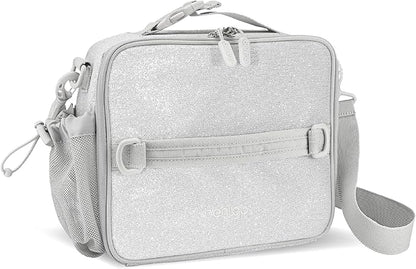Bentgo Kids Lunch Bag - Double-Insulated, Reusable Lunch Bag for Kids 3+ with Adjustable Strap; Holds Lunch Box/Water Bottle/Snacks; Easy-Clean, Water-Resistant & Pockets (Glitter Edition - Silver)