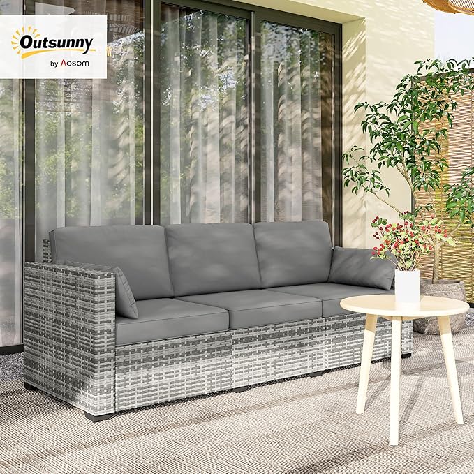 Outsunny Patio Couch PE Wicker Deep Seating Outdoor Sofa