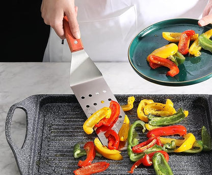 New Star Foodservice 36312 Wood Handle Flexible Grill Turner/Spatula, 14.5-Inch, Perforated
