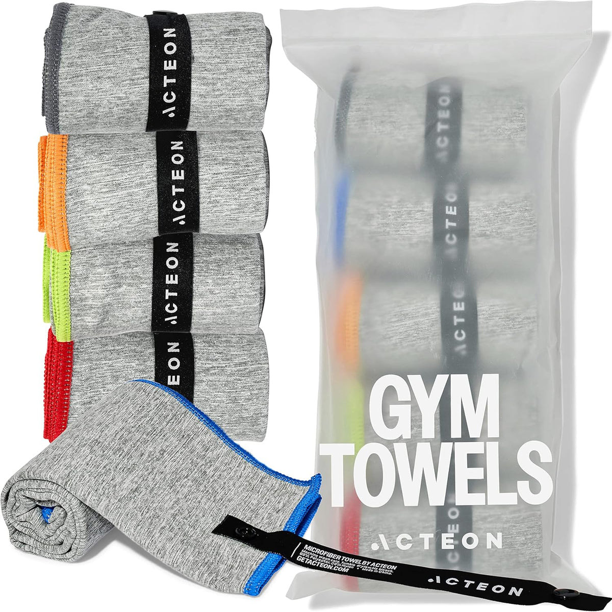Acteon Microfiber Quick Dry Gym Towel, Silver ION Odor-Free Absorbent Fiber, Fast Drying, Men & Women Workout Gear for Body Sweat, Working Out, Towels