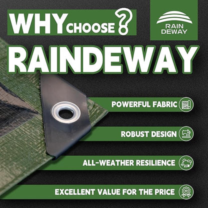 20x30 Feet Tarp Waterproof,9Mil Thick,Finished Size Tarps,UV Resistant,Durable,Multipurpose Poly Tarp Cover with Metal Grommets and Reinforced Edges,Green/Black by RAINDEWAY
