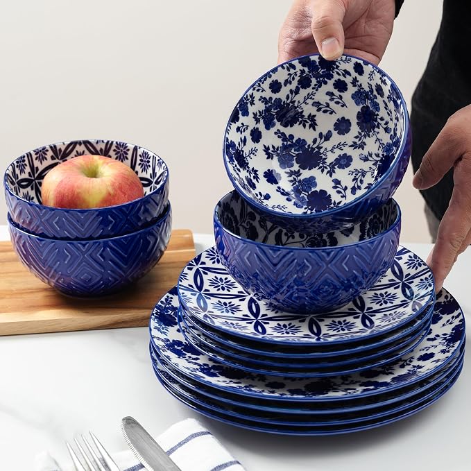 LEHAHA 12 Pieces Modern Porcelain Dinnerware Set，Service