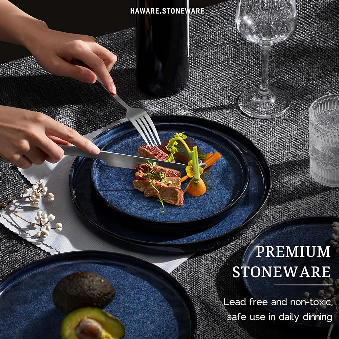 HaWare Dinnerware Sets, 16-Piece Plates and Bowls Set, Reactive Starry Blue |