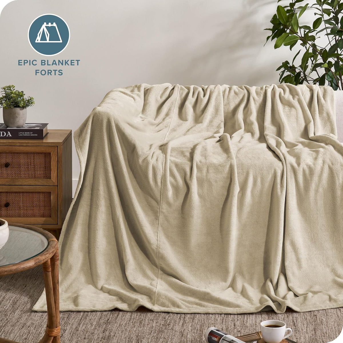 Bare Home Fleece Blanket - Giant Size - Ultra-Soft Lightweight for Bed, Sofa, and Couch - Luxury Microplush - Cozy Warm Blanket (Giant, Oyster)