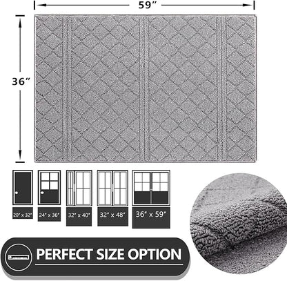 REFETONE Indoor Doormat, Front Back Door Mat 36"x59" Absorbent Rubber Backing Non Slip Door Mats, Low-Profile Resist Dirt Rugs, Machine Washable Door Rug Inside Floor Mat for Entryway, Light Grey
