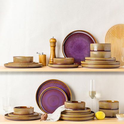 Ceramic Dinnerware Set for 8, 24-Piece Plates and Bowls Set | Lightweight