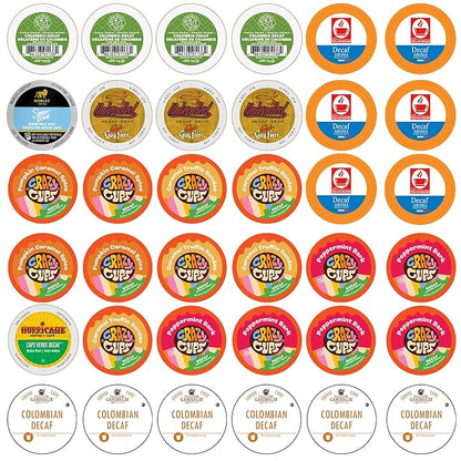 Crazy Cups Decaf Coffee Pods Variety Pack – Flavored & Unflavored Assorted Sampler, 36 Count, Compatible with Keurig K-Cup Brewers
